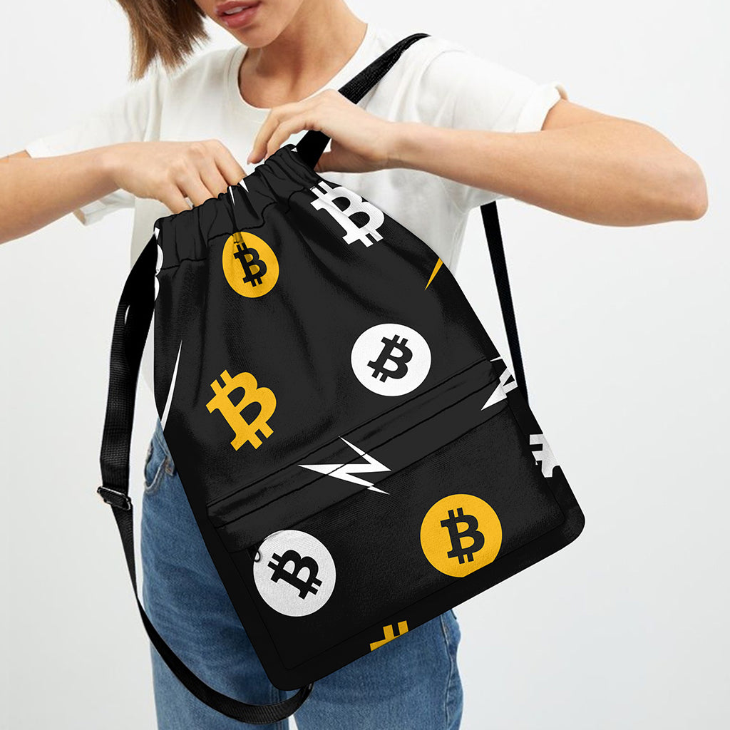 Bitcoin Symbol Pattern Print Drawstring Backpack