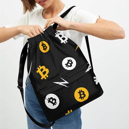 Bitcoin Symbol Pattern Print Drawstring Backpack