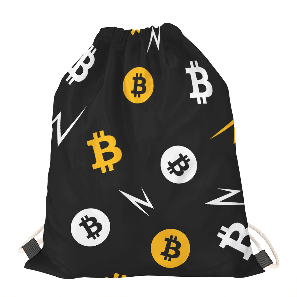 Bitcoin Symbol Pattern Print Drawstring Bag