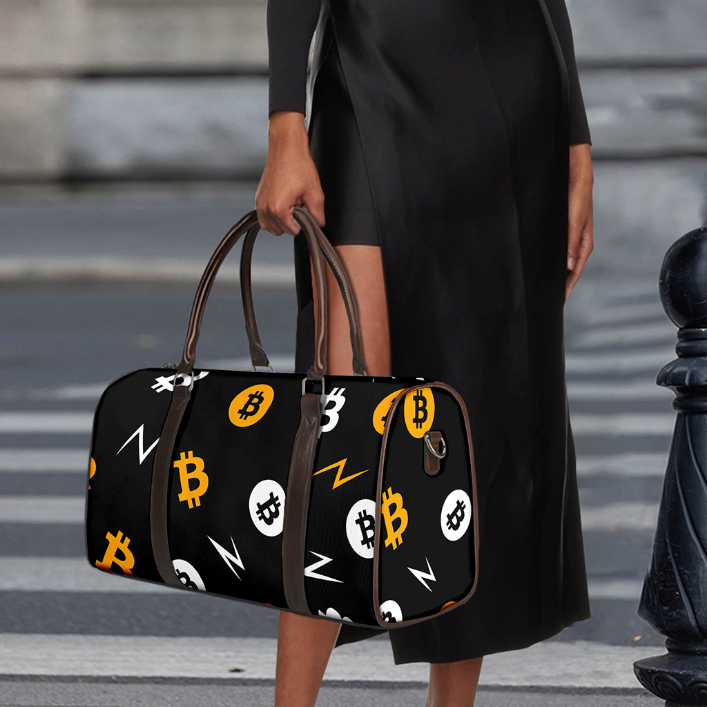 Bitcoin Symbol Pattern Print Duffle Bag