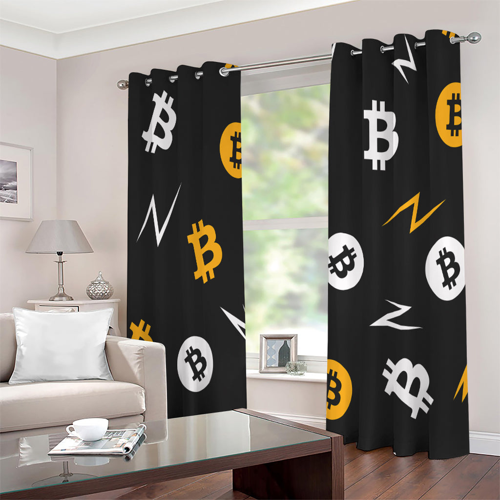 Bitcoin Symbol Pattern Print Extra Wide Grommet Curtains