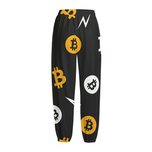 Bitcoin Symbol Pattern Print Fleece Lined Knit Pants