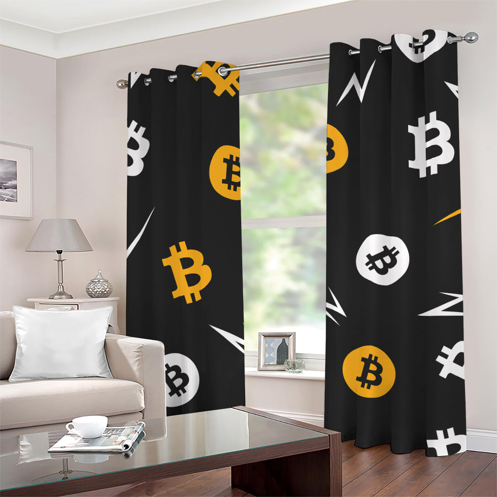 Bitcoin Symbol Pattern Print Grommet Curtains