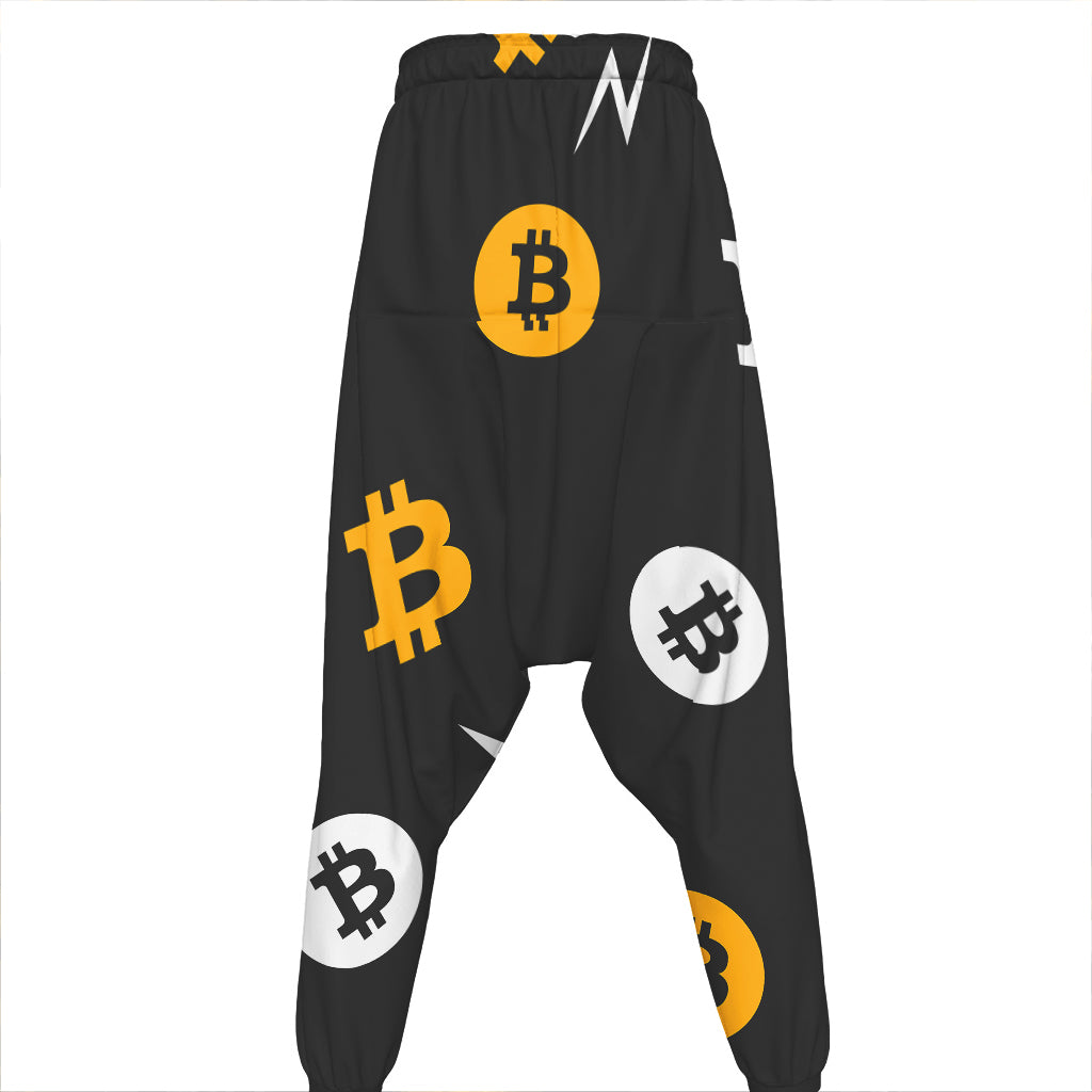 Bitcoin Symbol Pattern Print Hammer Pants