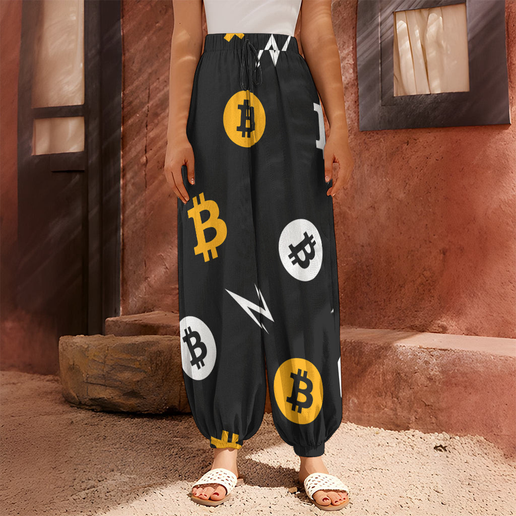 Bitcoin Symbol Pattern Print Harem Pants