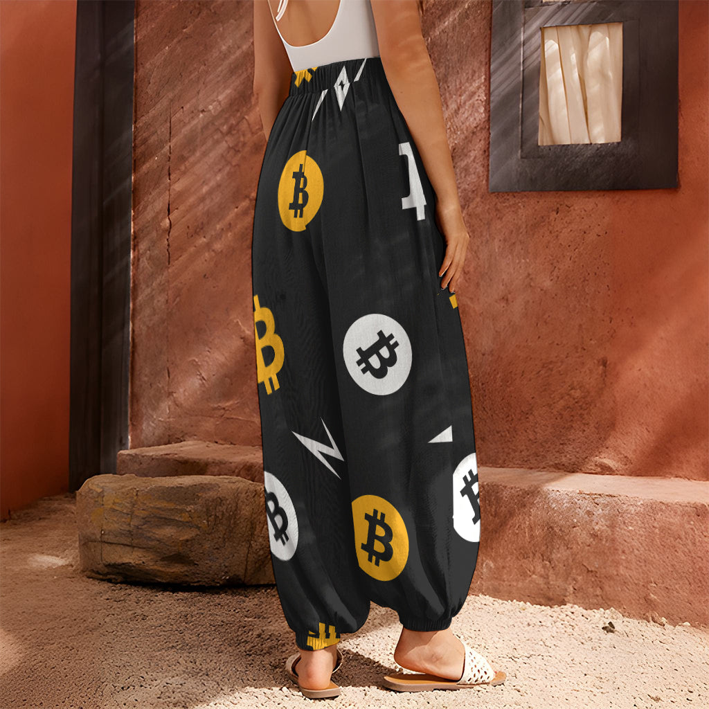 Bitcoin Symbol Pattern Print Harem Pants