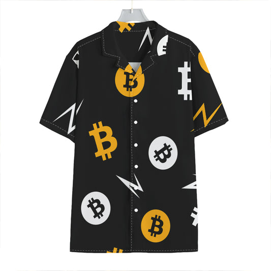 Bitcoin Symbol Pattern Print Hawaiian Shirt