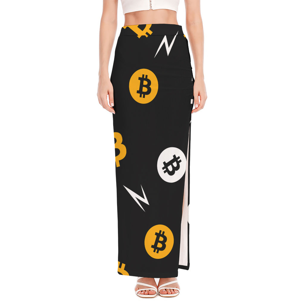 Bitcoin Symbol Pattern Print High Slit Maxi Skirt