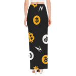 Bitcoin Symbol Pattern Print High Slit Maxi Skirt