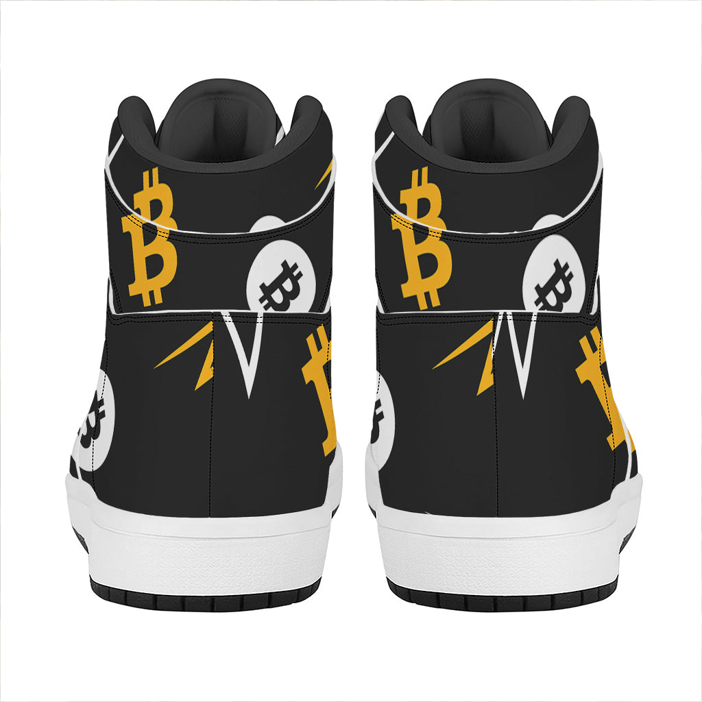 Bitcoin Symbol Pattern Print High Top Leather Sneakers