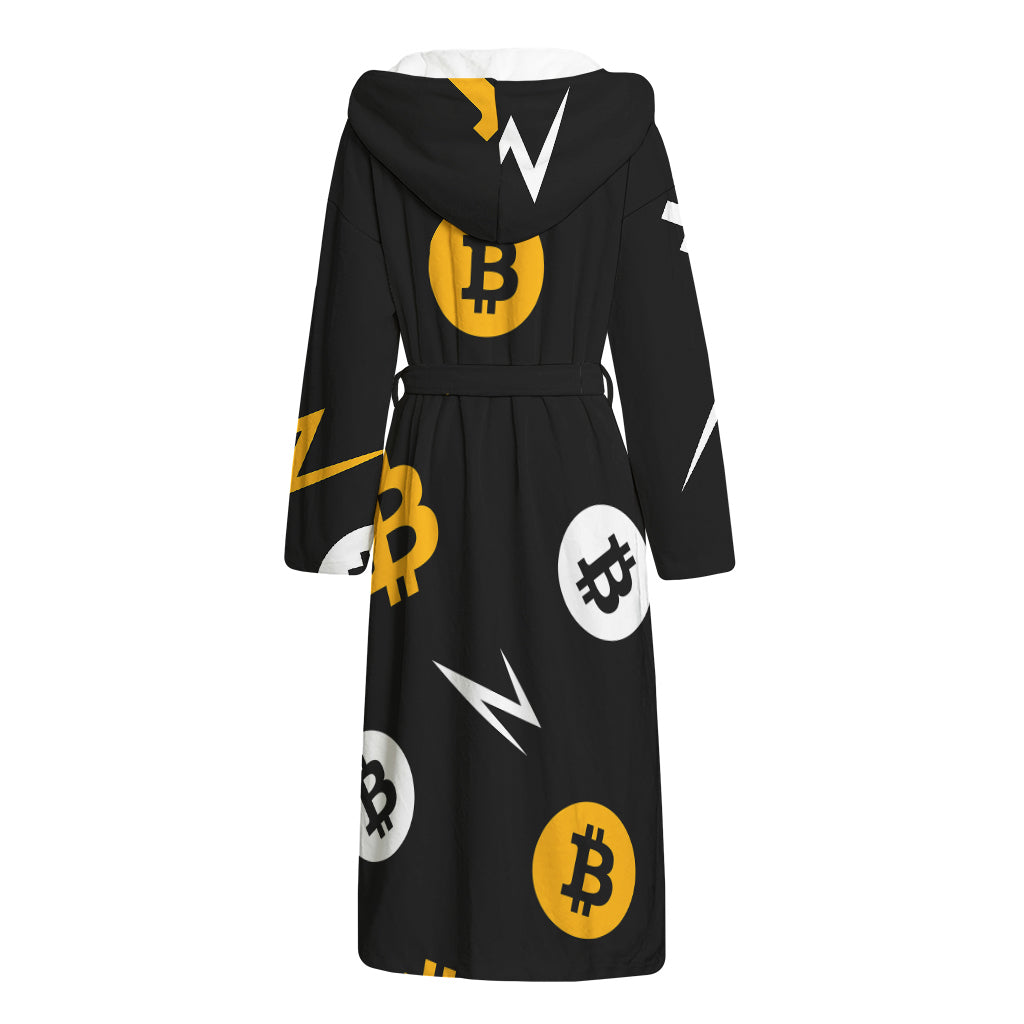 Bitcoin Symbol Pattern Print Hooded Bathrobe