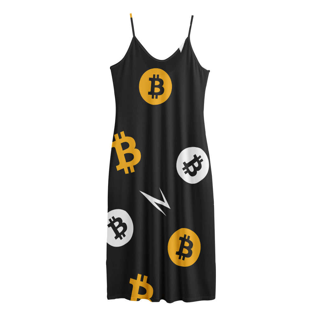 Bitcoin Symbol Pattern Print Jersey Midi Cami Dress