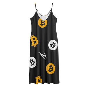 Bitcoin Symbol Pattern Print Jersey Midi Cami Dress