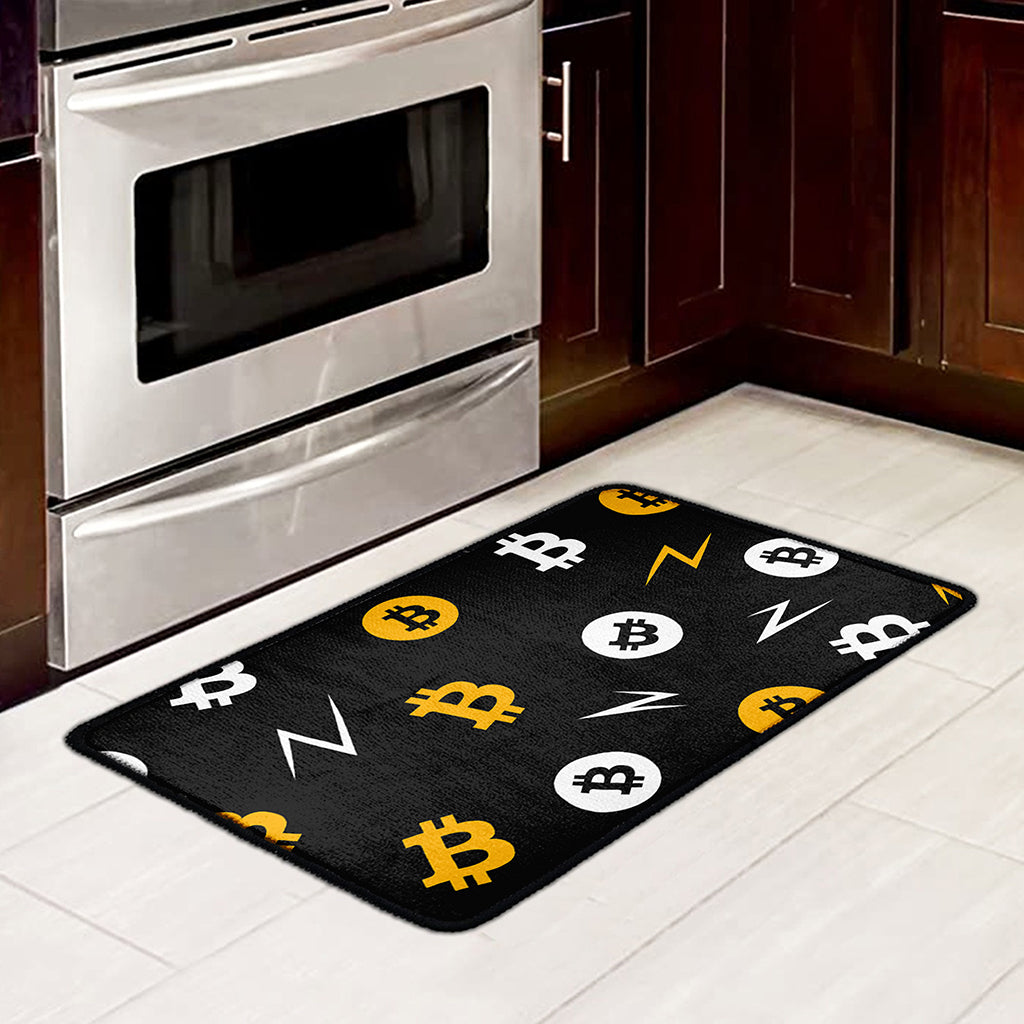 Bitcoin Symbol Pattern Print Kitchen Mat