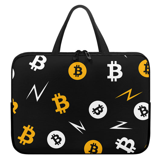 Bitcoin Symbol Pattern Print Laptop Sleeve With Handle