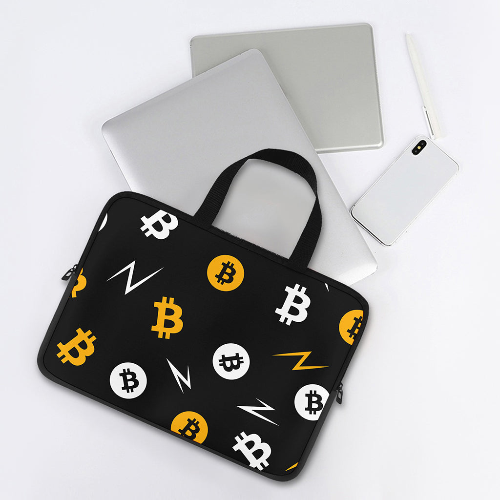 Bitcoin Symbol Pattern Print Laptop Sleeve With Handle
