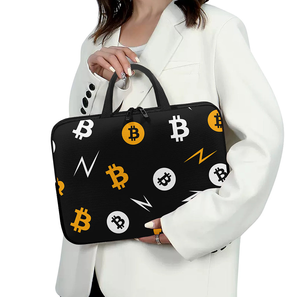 Bitcoin Symbol Pattern Print Laptop Sleeve With Handle