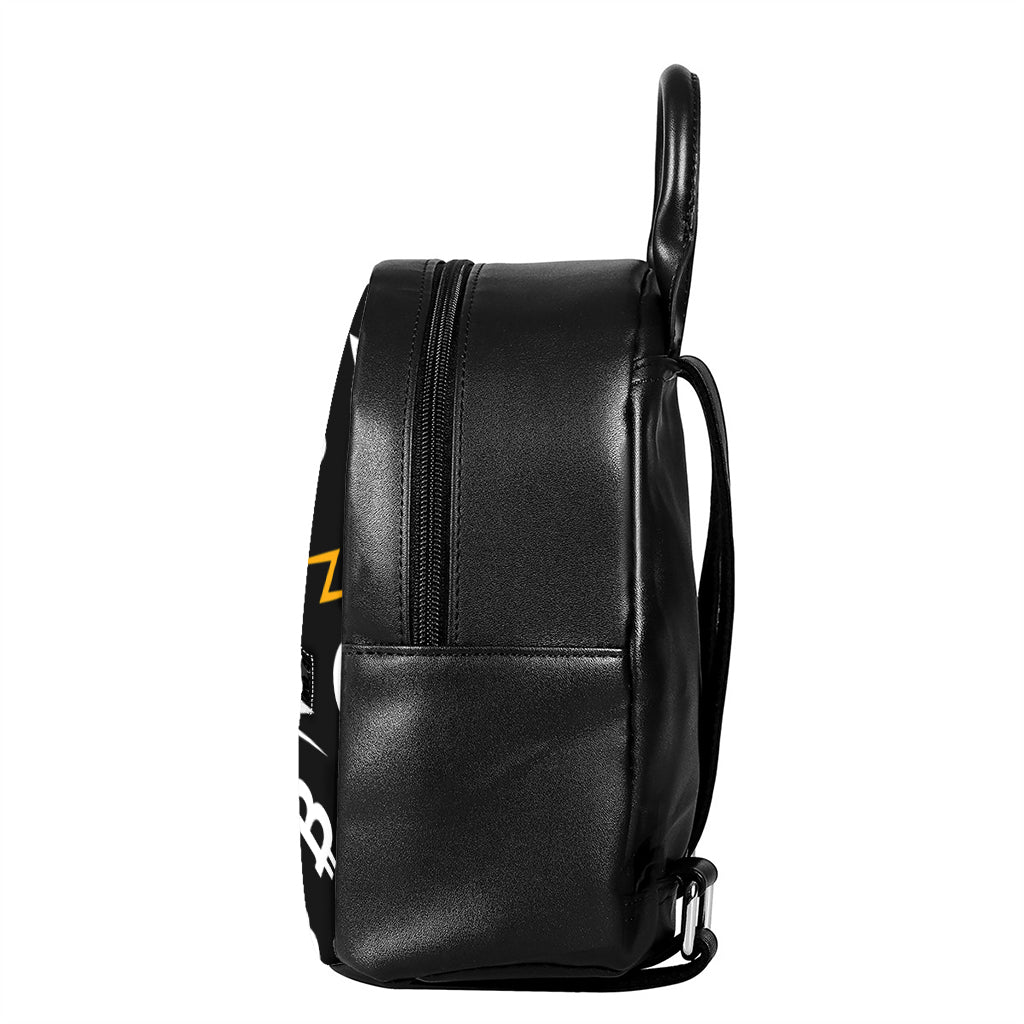 Bitcoin Symbol Pattern Print Leather Backpack