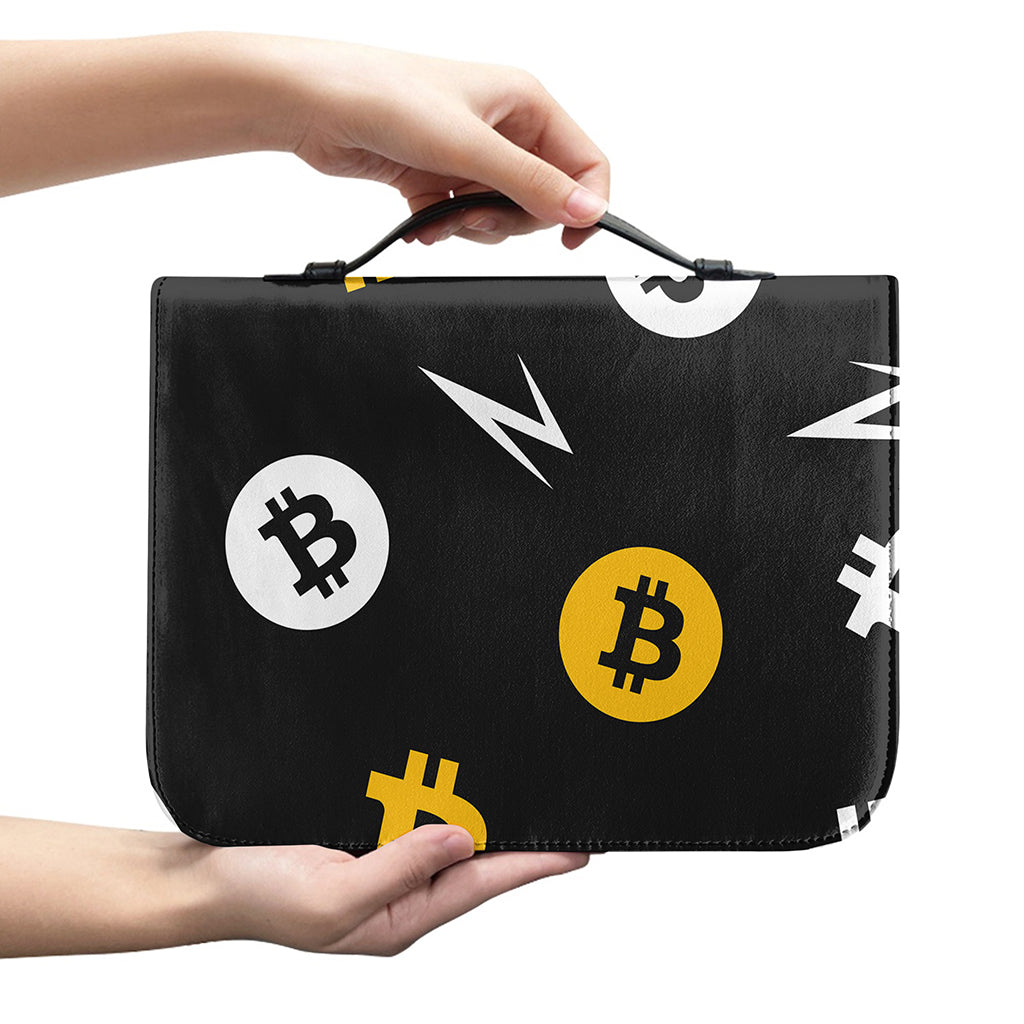 Bitcoin Symbol Pattern Print Leather Bible Cover