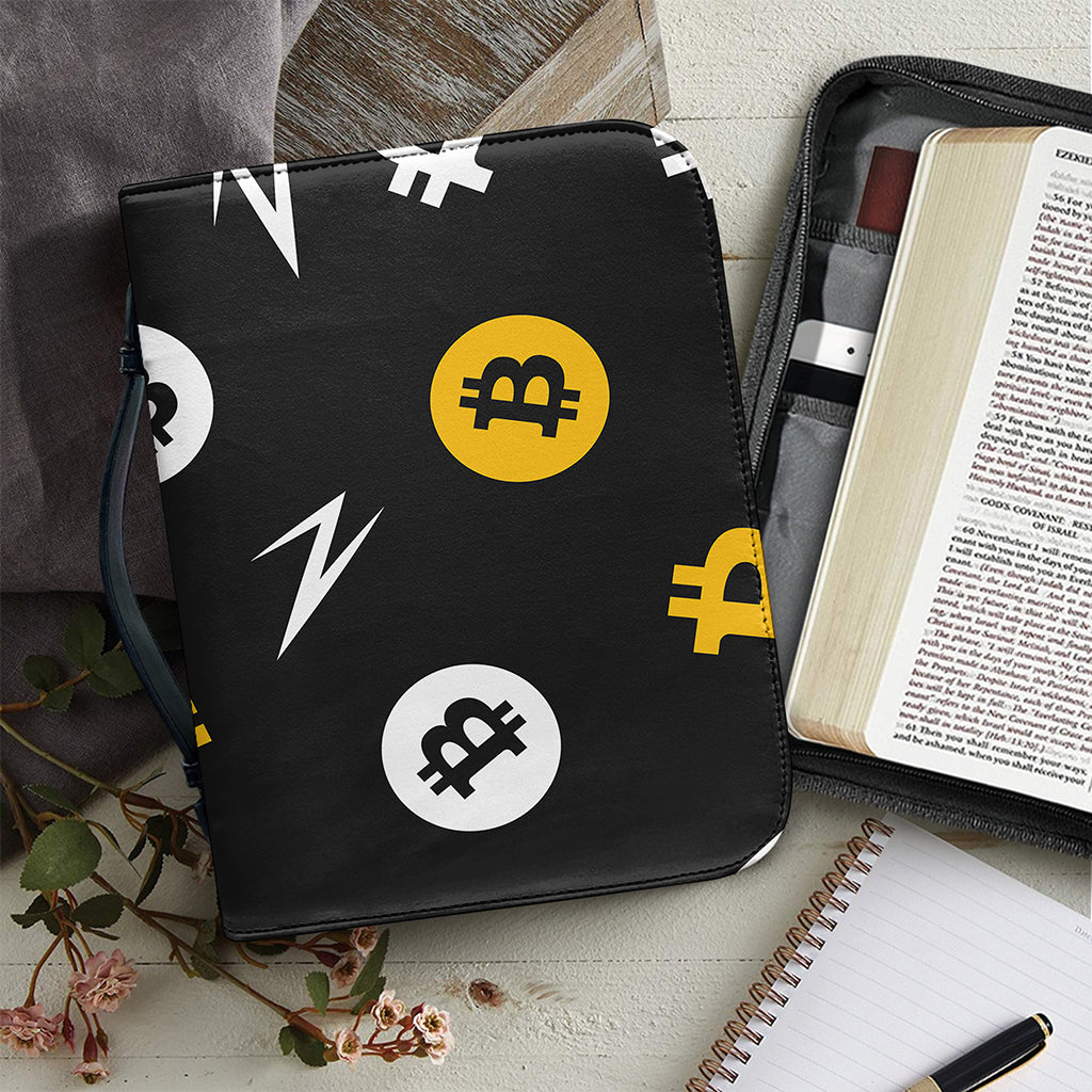Bitcoin Symbol Pattern Print Leather Bible Cover