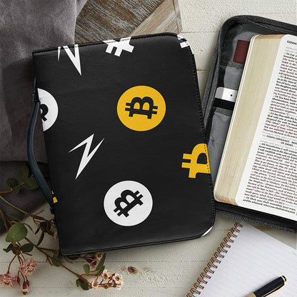Bitcoin Symbol Pattern Print Leather Bible Cover
