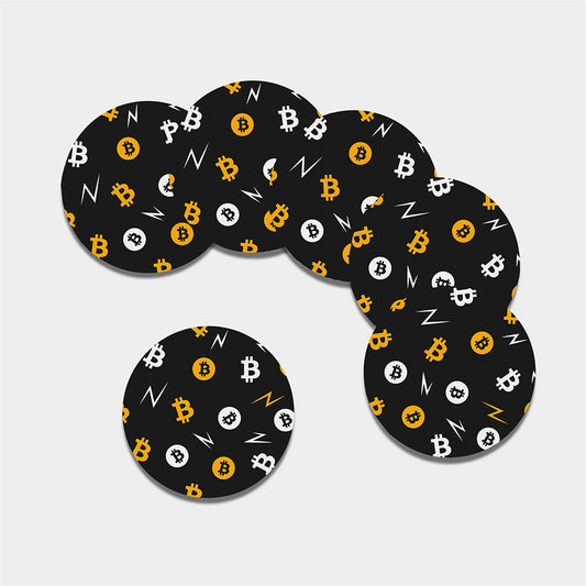 Bitcoin Symbol Pattern Print Leather Coaster Set