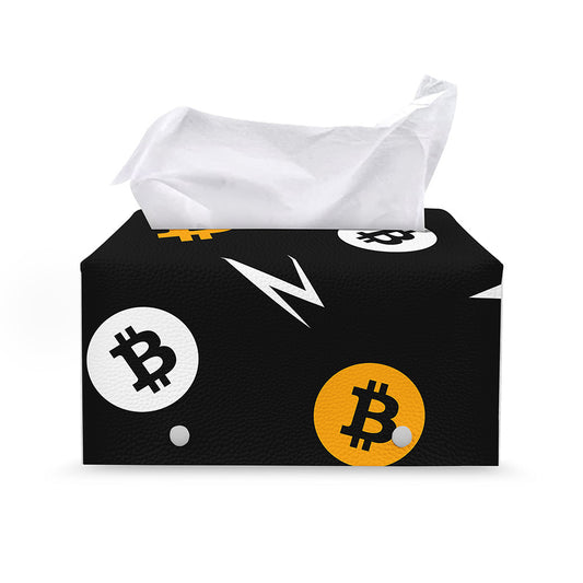 Bitcoin Symbol Pattern Print Leather Tissue Box Cover