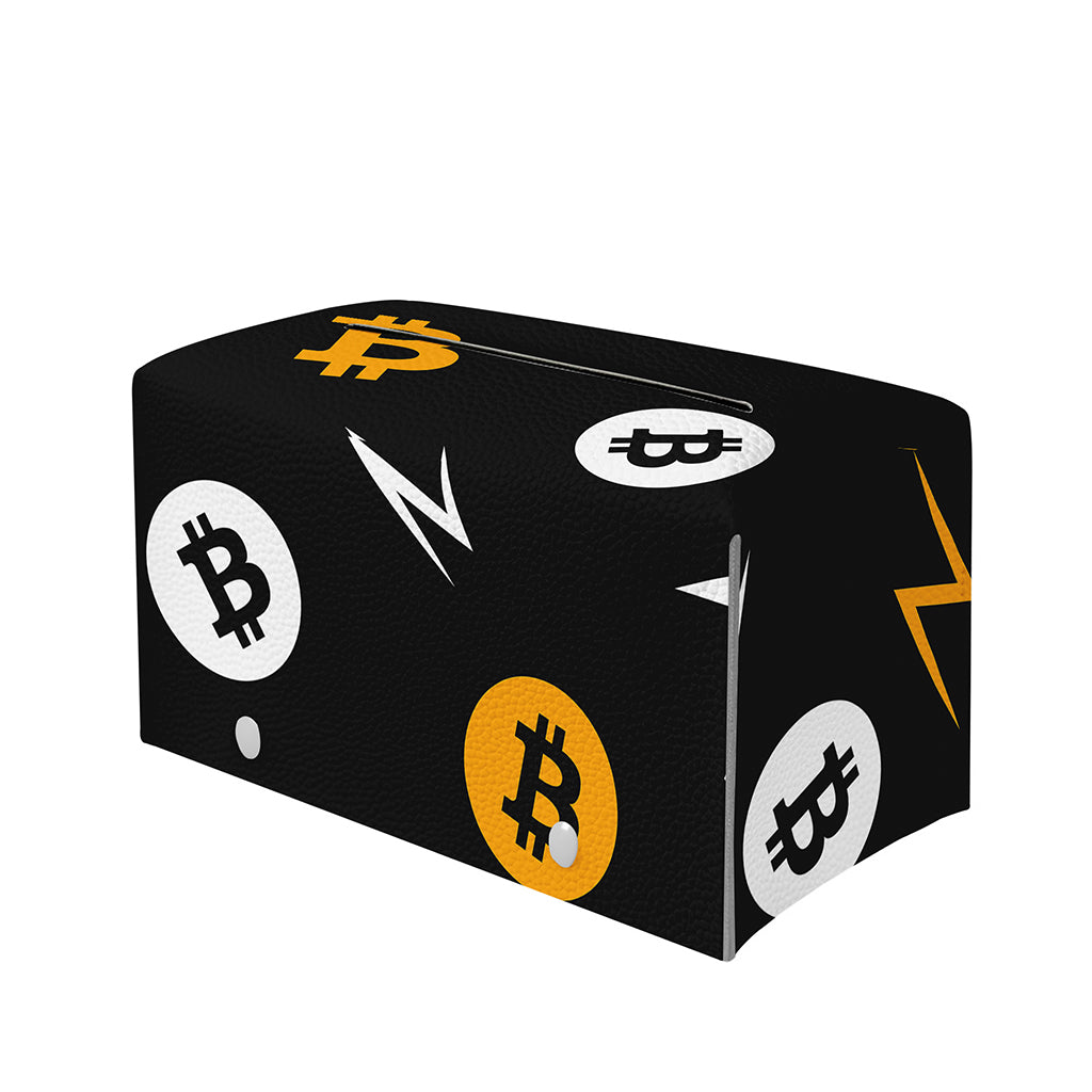 Bitcoin Symbol Pattern Print Leather Tissue Box Cover