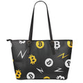 Bitcoin Symbol Pattern Print Leather Tote Bag With Zipper