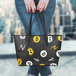 Bitcoin Symbol Pattern Print Leather Tote Bag