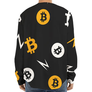 Bitcoin Symbol Pattern Print Long Sleeve Baseball Jersey