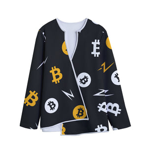 Bitcoin Symbol Pattern Print Long Sleeve Short Coat