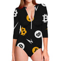 Bitcoin Symbol Pattern Print Long Sleeve Swimsuit