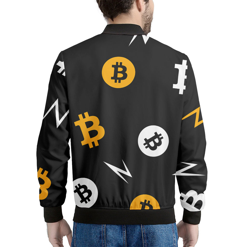 Bitcoin Symbol Pattern Print Men's Bomber Jacket