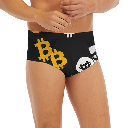Bitcoin Symbol Pattern Print Men's Briefs