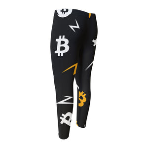 Bitcoin Symbol Pattern Print Men's Compression Pants