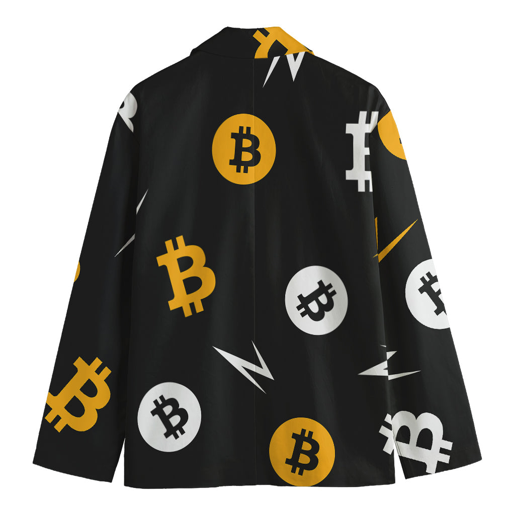 Bitcoin Symbol Pattern Print Men's Cotton Blazer