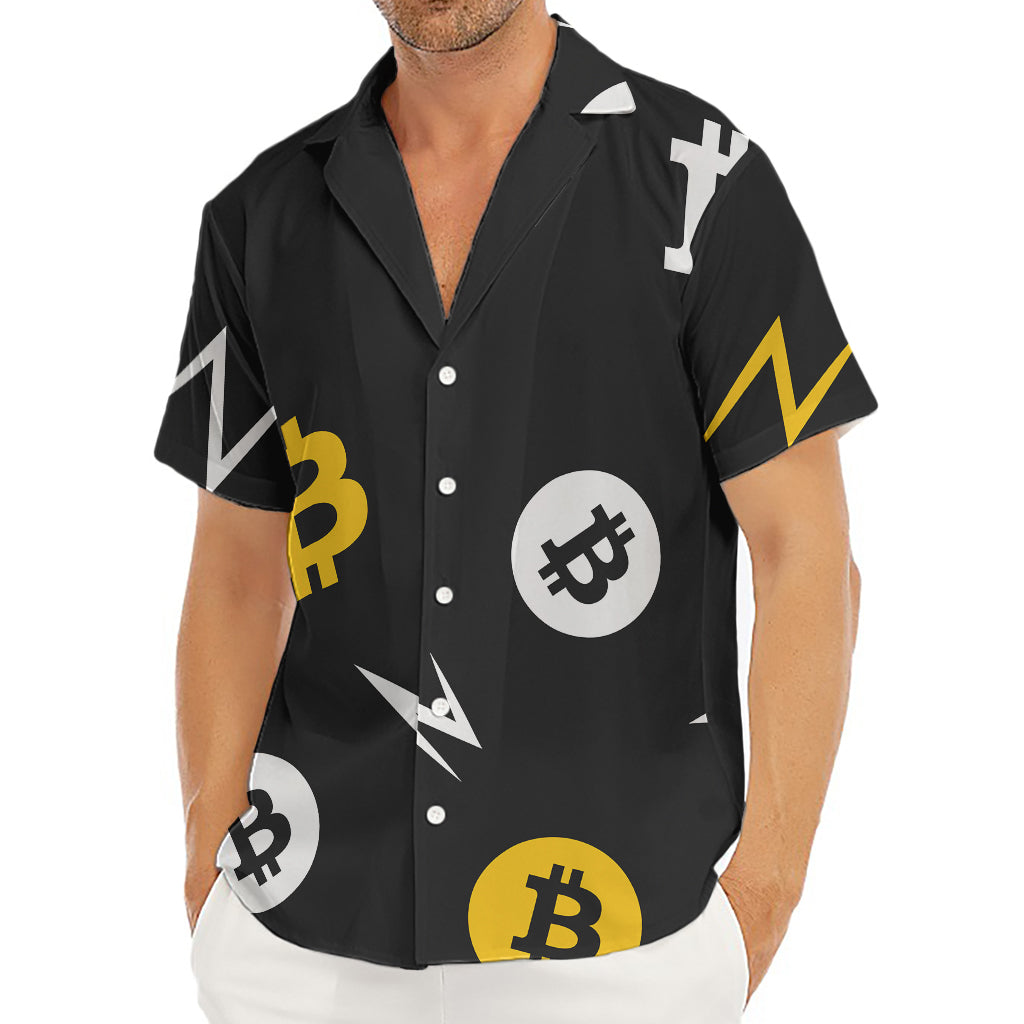 Bitcoin Symbol Pattern Print Men's Deep V-Neck Shirt