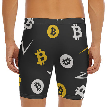 Bitcoin Symbol Pattern Print Men's Long Boxer Briefs