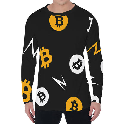 Bitcoin Symbol Pattern Print Men's Long Sleeve T-Shirt