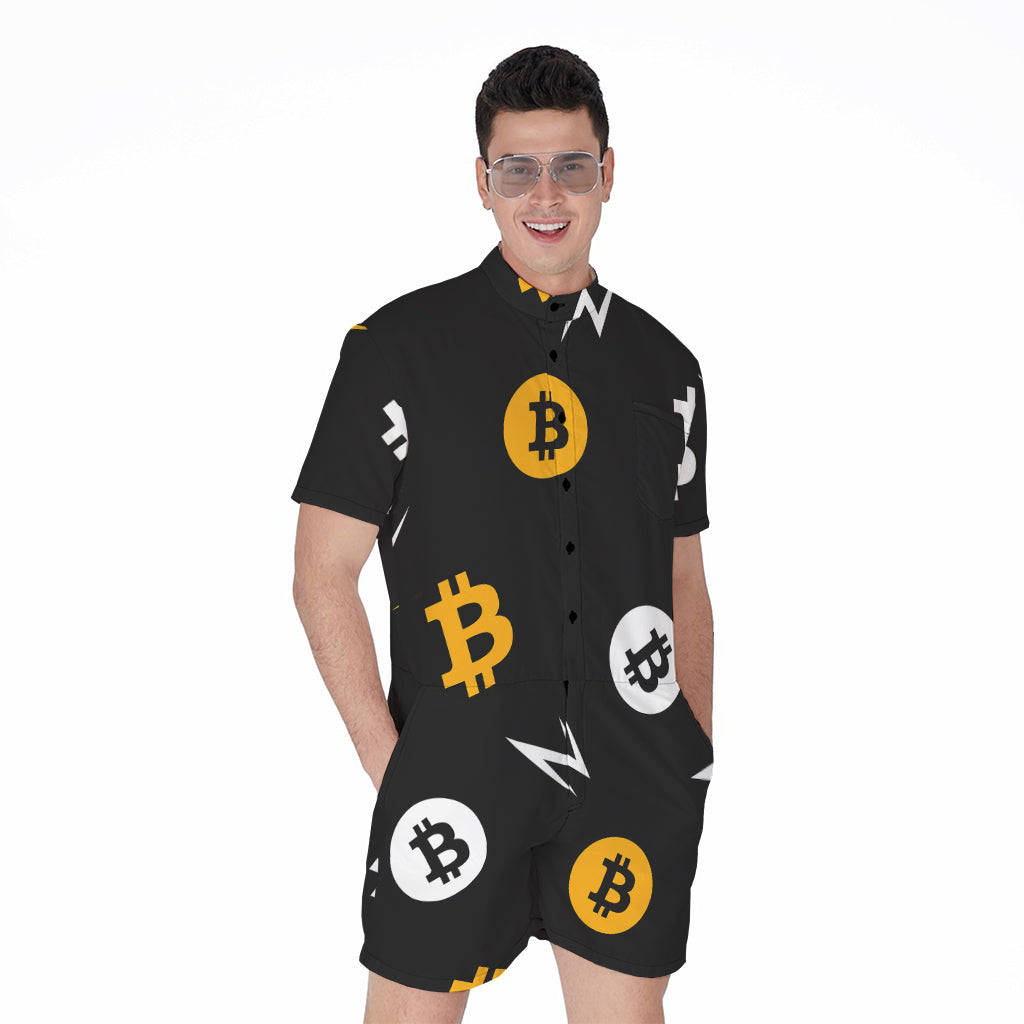 Bitcoin Symbol Pattern Print Men's Rompers