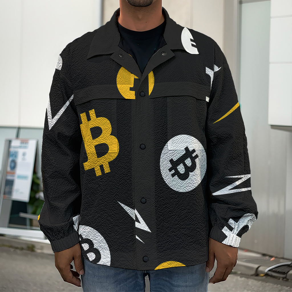 Bitcoin Symbol Pattern Print Men's Shirt Jacket