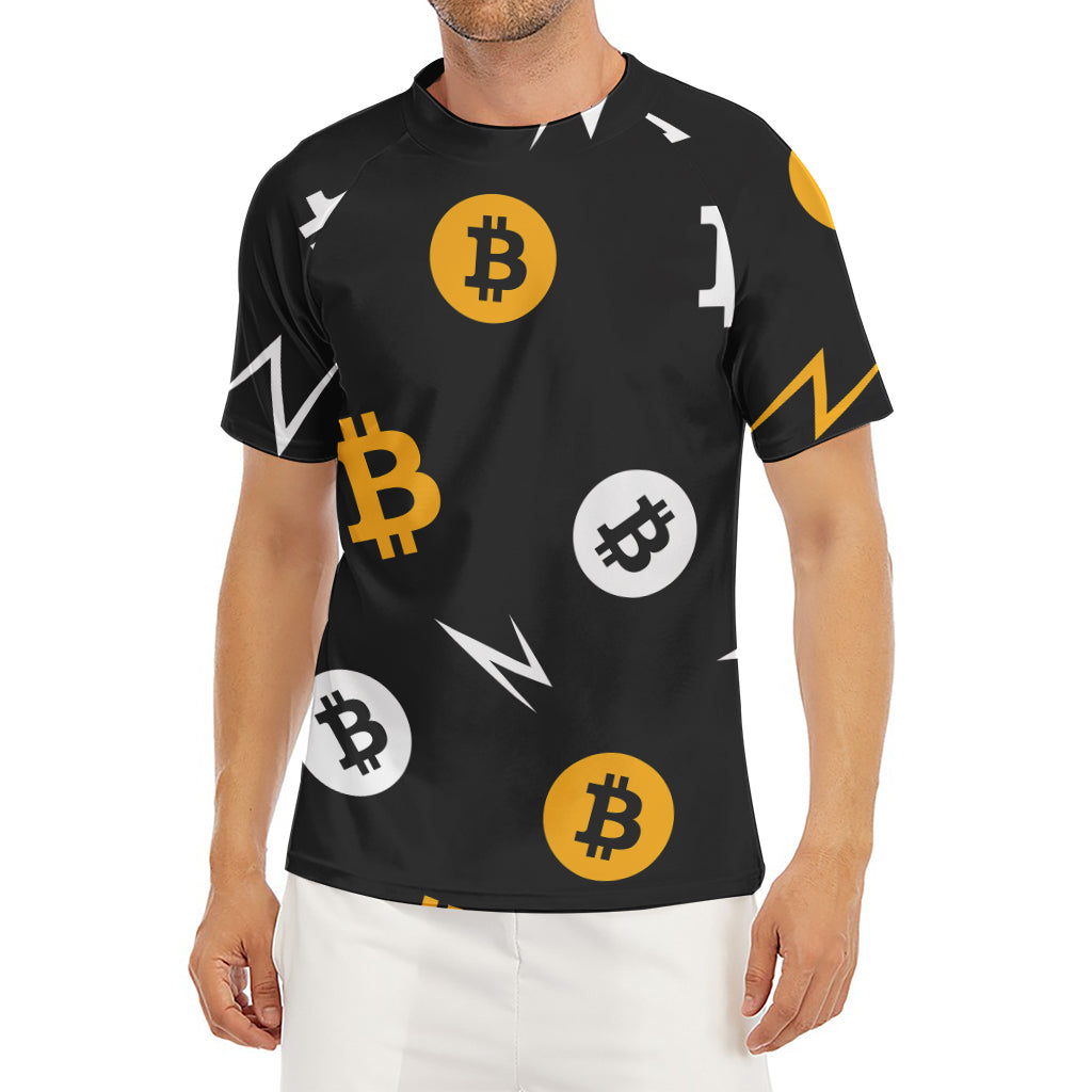 Bitcoin Symbol Pattern Print Men's Short Sleeve Rash Guard