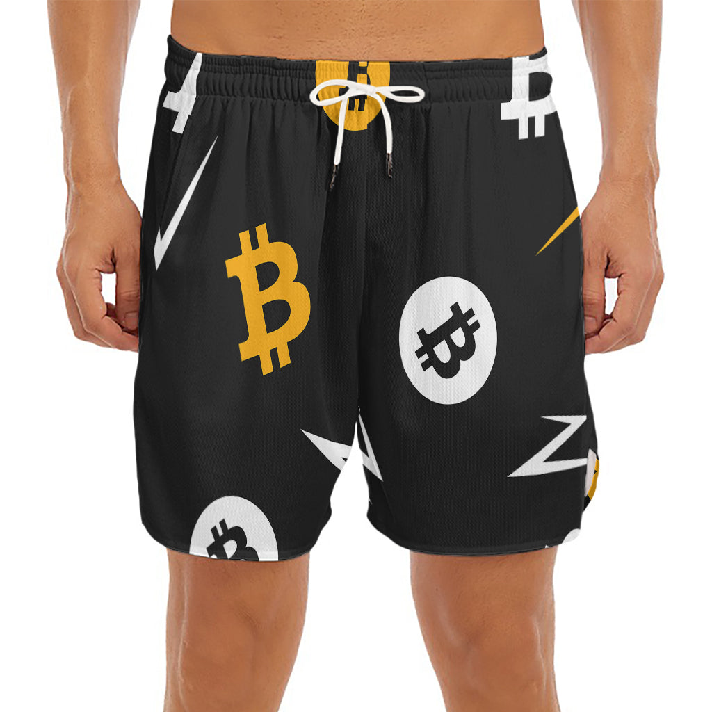 Bitcoin Symbol Pattern Print Men's Split Running Shorts