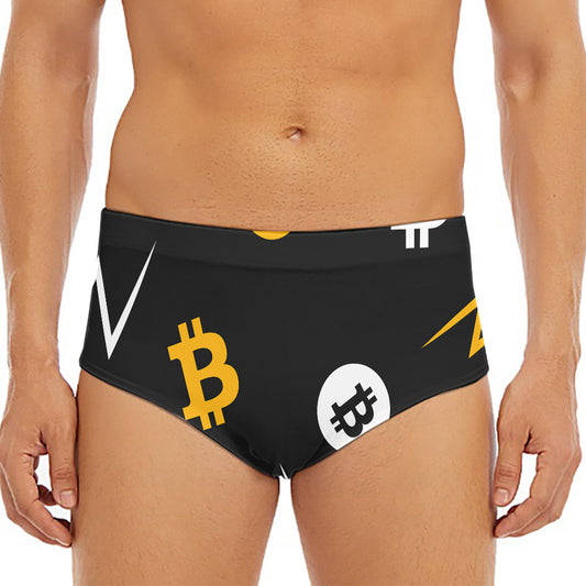 Bitcoin Symbol Pattern Print Men's Triangle Swim Briefs