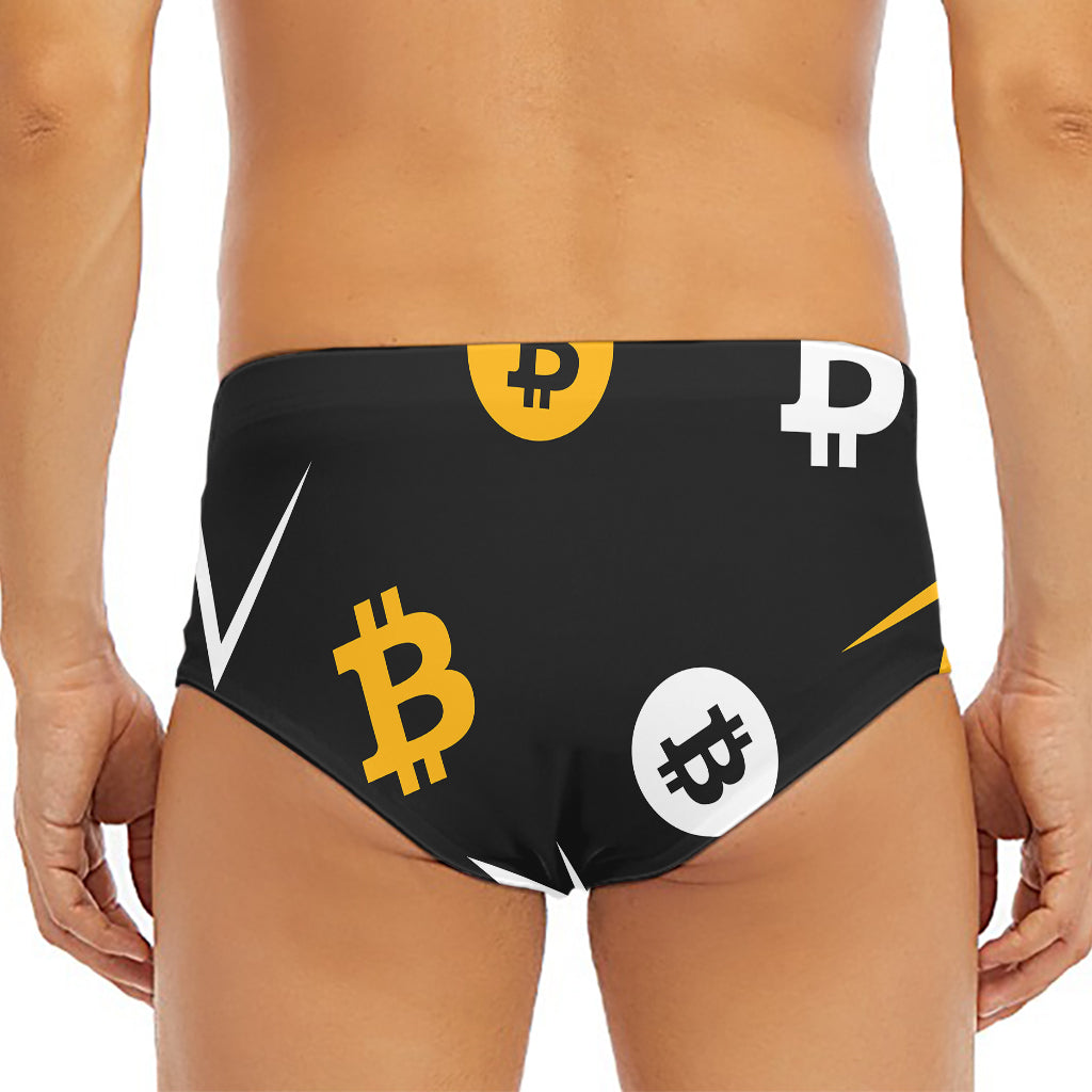 Bitcoin Symbol Pattern Print Men's Triangle Swim Briefs