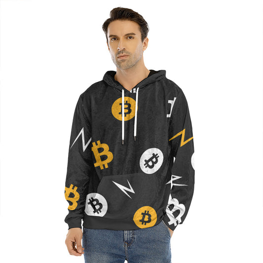 Bitcoin Symbol Pattern Print Men's Velvet Pullover Hoodie