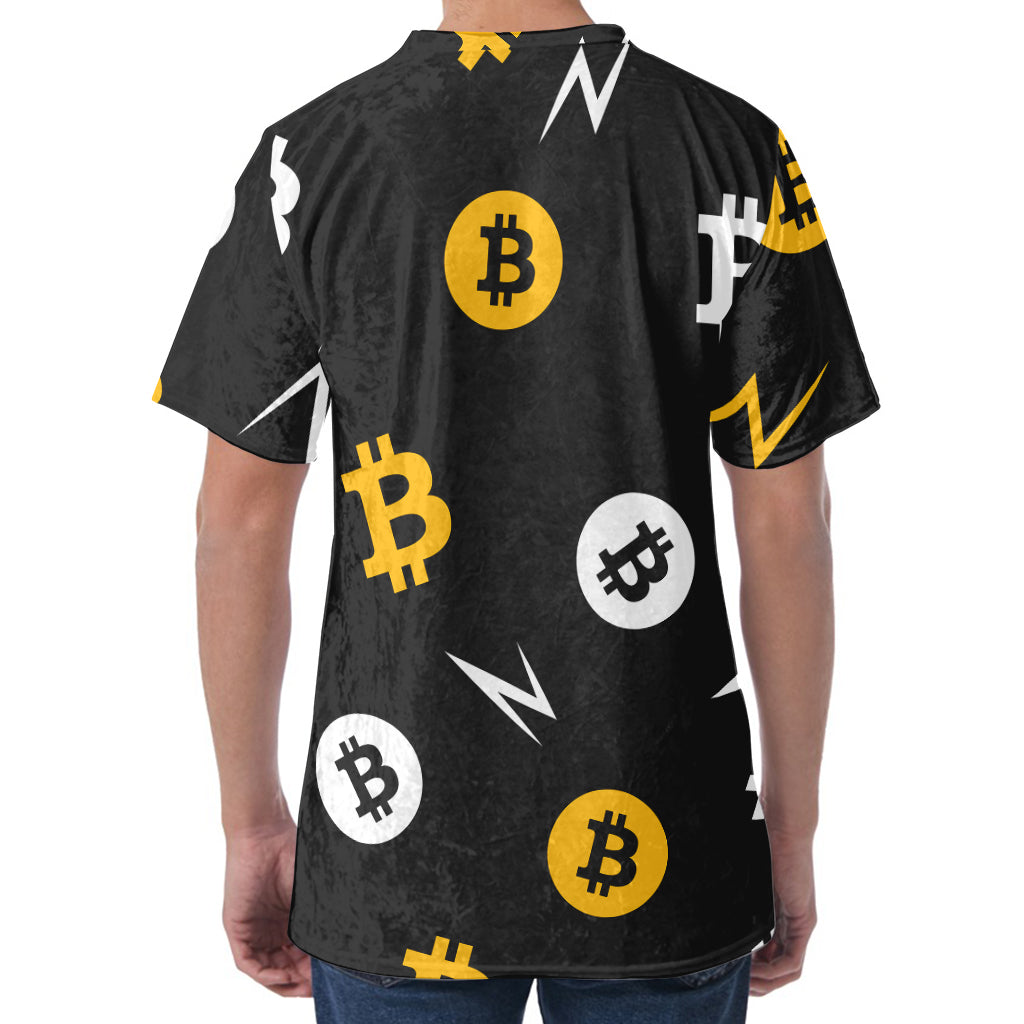 Bitcoin Symbol Pattern Print Men's Velvet T-Shirt