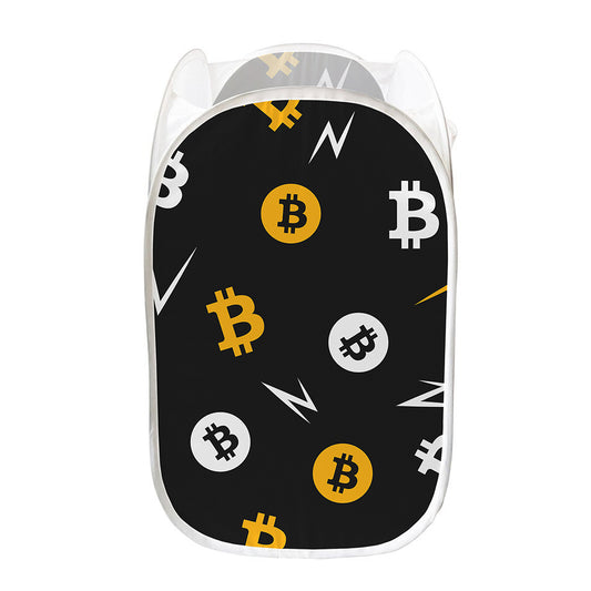 Bitcoin Symbol Pattern Print Mesh Laundry Hamper
