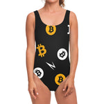 Bitcoin Symbol Pattern Print One Piece Swimsuit